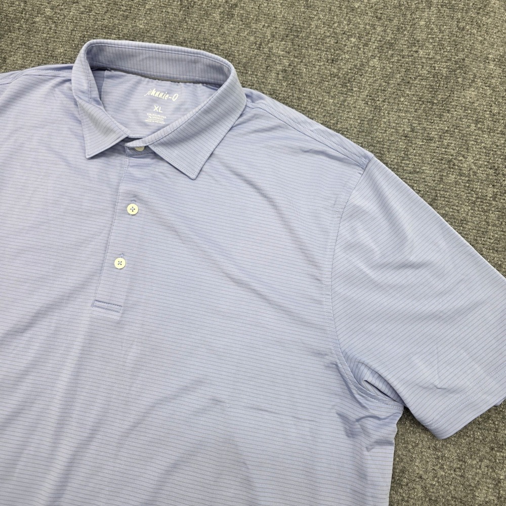 johnnie-O Mens XL Blue Striped Short Sleeve Performance Polo Shirt
